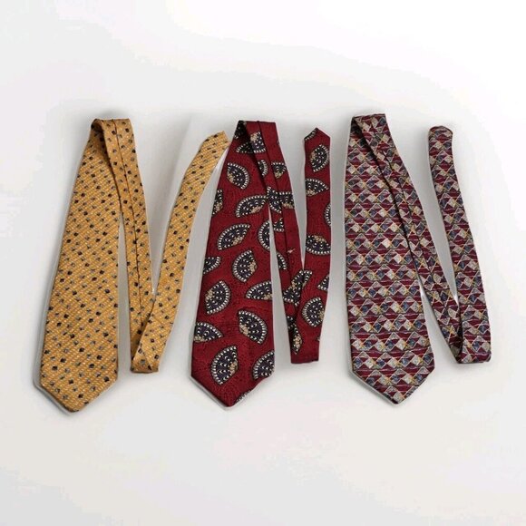 Robert Talbott Silk Tie Lot of 3 Multicolor Geo Hand Fan Designer USA Italy Boho - Picture 2 of 16